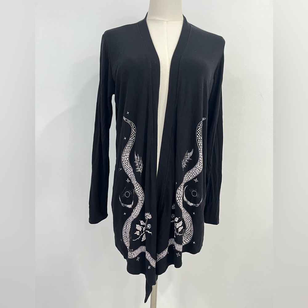 Midnight Hour Black Snake Open Front Cardigan Small